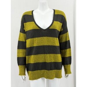 BDG Sweater Womens XS Small Green Black Stripe V-Neck Oversized Knit Pullover